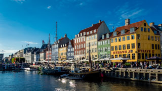 Nyhavn, brightly coloured townhouses, Copenhagen, Denmark