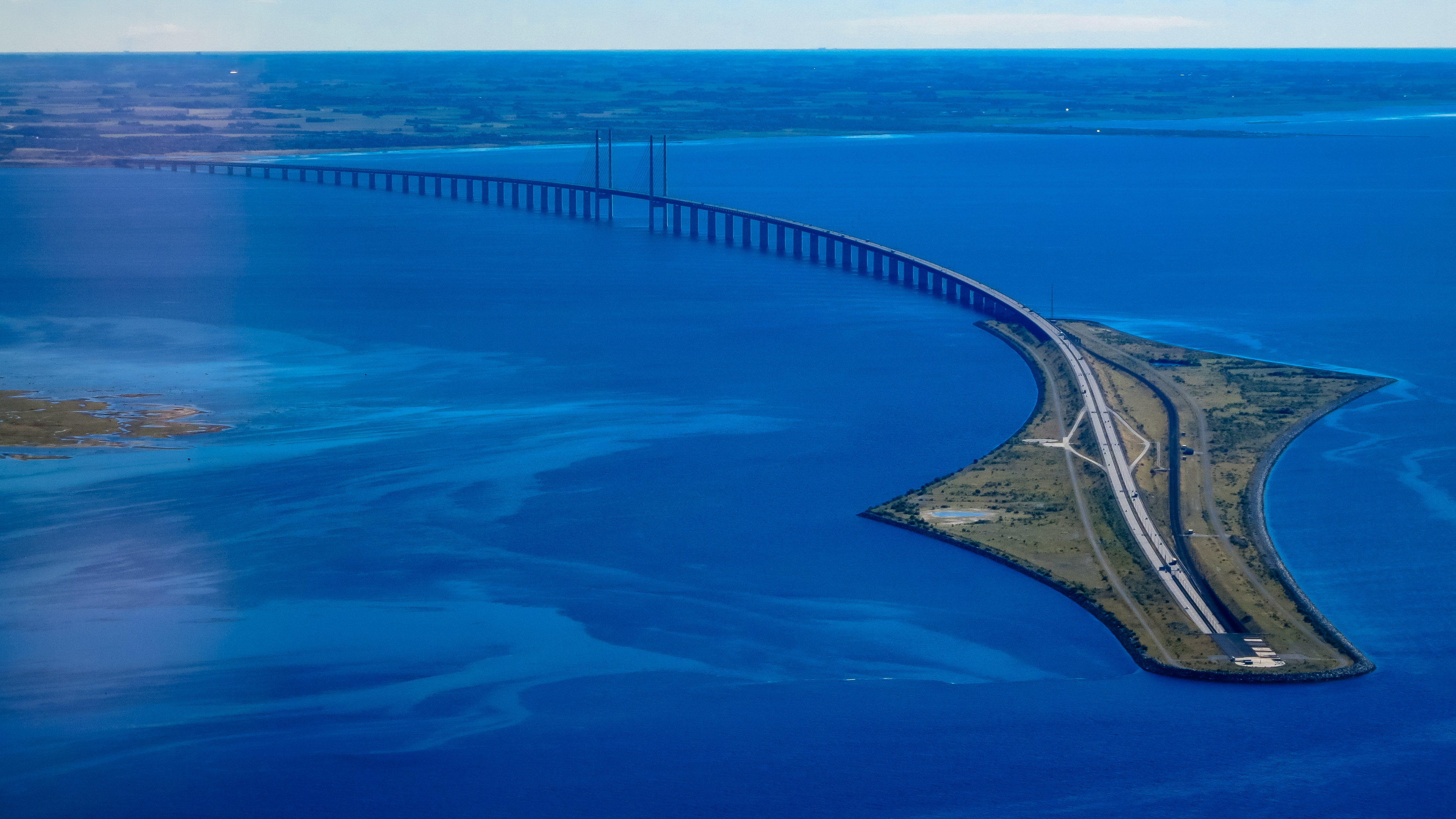 Oresund Bridge from the air, Copenhagen, Denmark