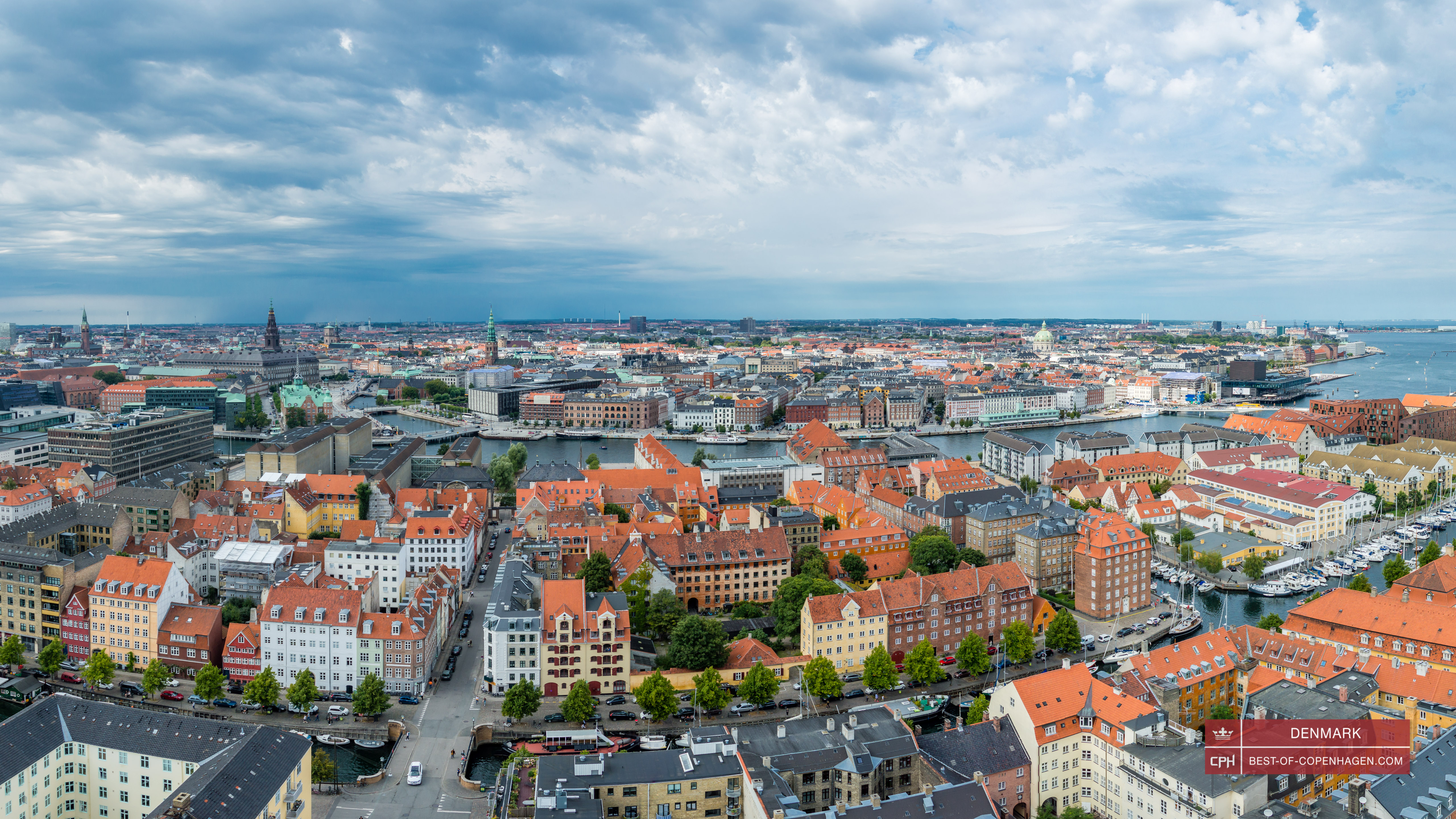 Vedere panoramică de pe săgeata bisericii Hristos Mântuitorul, Copenhaga, Danemarca